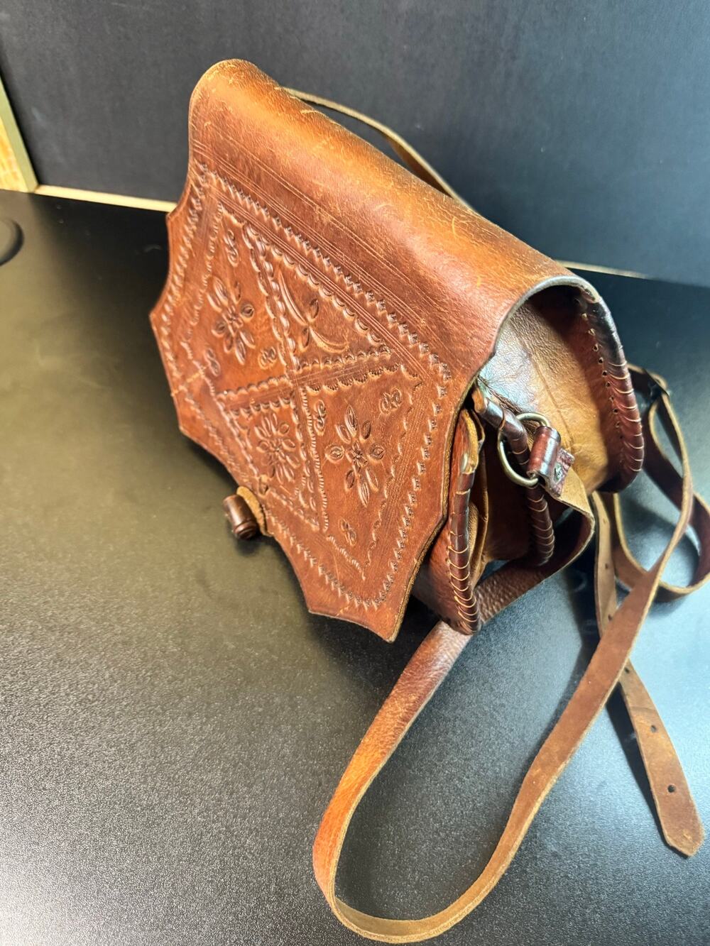 Hand Tooled Leather Crossbody Shoulder Bag Floral Western Boho Unbranded
